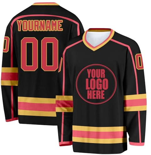 Custom Ice Hockey Jersey Personalized Printed Long Sleeves Shirt for Hockey Fans Men Women Youth Breathable Sports T-Shirts Athletic Tops