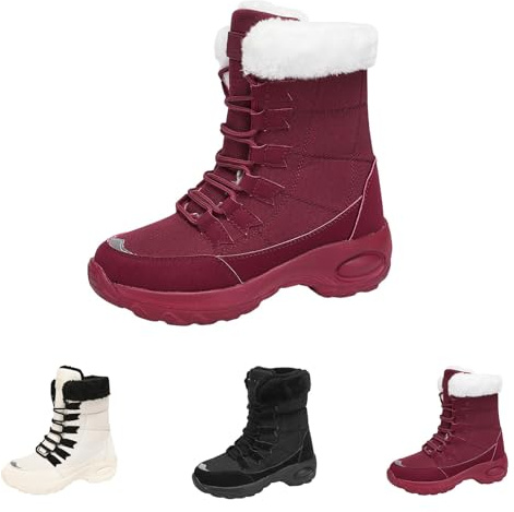 Stivali da trekking da donna, leggeri e alti, invernali, imbottiti, invernali, con suola antiscivolo, termici, da donna, Colore: rosso, 36 EU