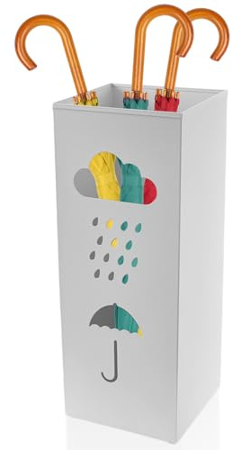 MENIBBLER Metal Umbrella Holder Freestanding Umbrella Stand 16.5x16.5x42CM Hollow-Out Design Square Umbrellas Storage Rack Decorative Walking Stick Holder for Hallway Entryway Home Hotel Office(white)