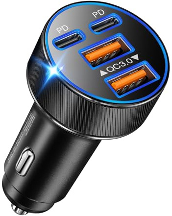 Zigarettenanzünder USB C, 90W 4 in 1 Auto Ladegerät 1-Pack