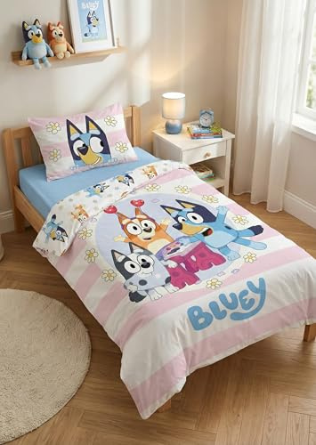 Bluey Babybettwäsche 100x135 + Kissenbezug 40x60 Rosa Streifen Bingo Junge
