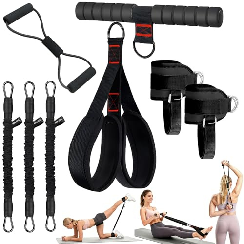 Motståndsband set, elastiska band pedalmuskulation och handtag, ankelband, gymremskivor, elastiska gummiband figur 8, fitness elastiskt band för magmuskler hemma