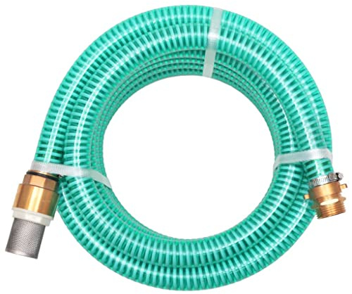 Kaloriko Tubo di aspirazione con raccordi in ottone, 7 m, 25 mm, in plastica, verde, per irrigazione da giardino, con valvola a piede, setaccio, raccordo, irrigatore, rubinetto, adattatore doccia