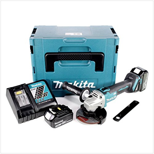Makita DGA 506 RFJ batteridriven vinkelslip 18 V 125 mm borstlös 2 x batteri 3,0 Ah laddare Makpac