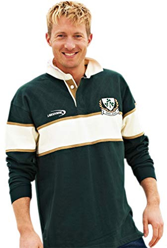 Irish Rugby Shirt with Cream Stripe and Ireland Shamrock Crest, Small