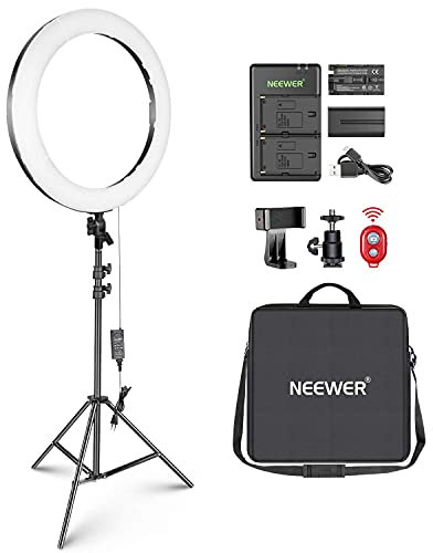 NEEWER Ringlicht RP20-B 20Zoll LED mit Ständer und Telefonhalter, 44 W 3200K-5600K mit AkkuGleichstrom Option, USB Akku Ladegerät für Makeup, Tätowierung, Wimpern, YouTube, TikTok, Videobeleuchtung