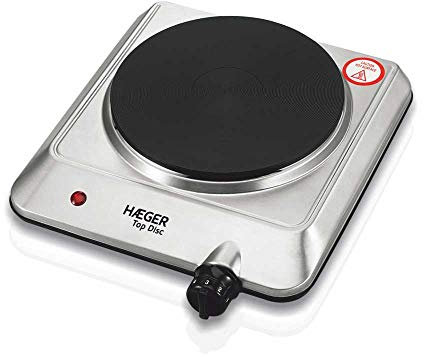 HAEGER TOP DISC - Placa Eléctrica con 1500W de potencia, 180mm de diámetro, sistema de seguridad con fusible termal, temperatura de la calefacción ajustable con 5 niveles, fácil de funcionar y limpiar
