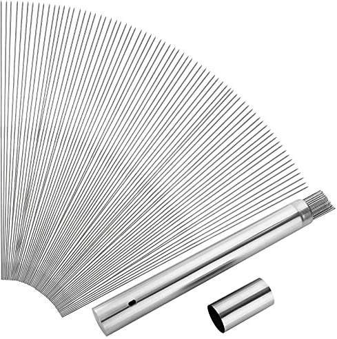 ZEAYEA 200 PCS Kabob Skewers, 13.4 Stainless Steel BBQ Sticks with Portable Storage Tube for Grilling, Metal Barbecue Skewer for Meat Shrimp Chicken Vegetable Outdoor Cooking