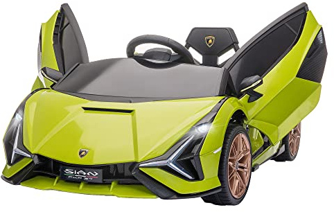 HOMCOM Coche Eléctrico para Niños de +3 Años Lamborghini SIAN Coche de Batería 12V con Mando a Distancia Apertura de Puerta Música MP3 USB y Faros 3-5 km/h 108x62x40 cm Verde