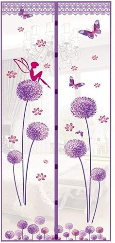 Magnetic Door Screen Fly Screen Door Bug Mesh Curtain High Density Automatically Mesh Door Nets 35 x 83 Easy Install (90 * 210cm, Dandelion-Purple)