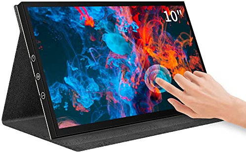 CUQI 10 Zoll IPS Touchscreen für Raspberry Pi, 1024 × 600 HDMI Monitor, Tragbarer Raspberry pi Display mit Ledertasche für Raspberry Pi 3B/4B/5/Laptop/Win OS Gerät