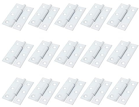 Savagrow 15 bisagras de metal para muebles y puertas, 5 x 3,4 cm, color blanco con tornillos de montaje
