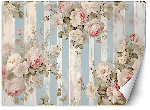 Feeby Carta Da Parati Shabby Chic Retrò Vintage 250x175 cm rosa XXL Decorazione Fotomurali Tessuto Non Tessuto Soggiorno Camera da letto Moderne Design Fiori