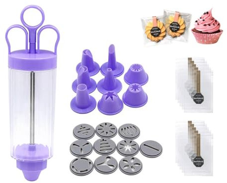 Kellegour Siringa per Dolci,Presse per Biscotti Pistola,Biscotti Siringa,con 18 Stampo a Disco e Pasticceria Ugelli,100 Sacchetto per Biscotti,per Biscotti,Rotoli di Pollo,Dessert,Rotoli di Crema