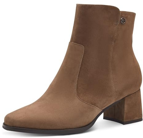 Tamaris COMFORT Damen Stiefeletten mit Absatz aus Leder Blockabsatz, Braun (Hellbraun Wildleder), 37 EU