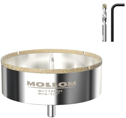 Mollom 4-1/2” (115mm) diamantkärnsåg med 2 avtagbara styrborrar, jämn skärning för porslinskakel, glas, keramik, marmor, glasfiber osv