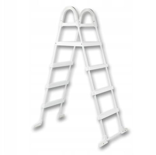 Poolomio Échelle de Piscine - Échelle de Sécurité à 4 Marches avec Plateforme de Sécurité - Galvanisée et en Plastique - Charge Max : 100 kg - Pour Piscines jusqu'à 140 cm de Hauteur