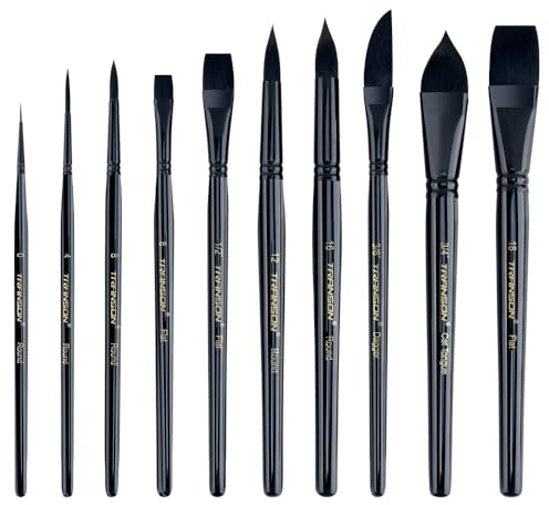 Transon 10pcs Natural Watercolor Paint Brush Set Professional for Watercolor Acrylic Ink Gouache Tempera