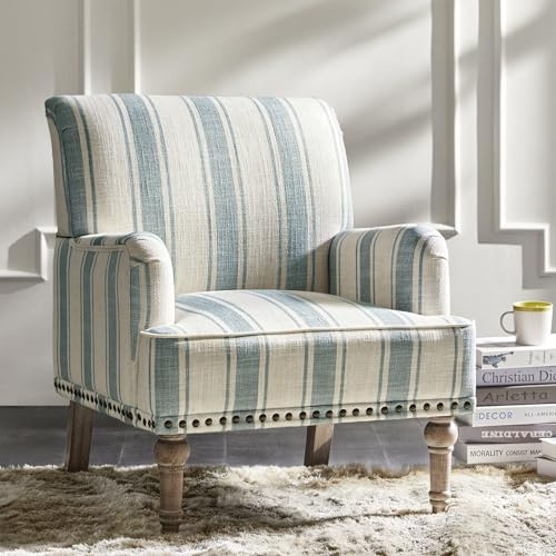 HULALA HOME Modern Accent Chair with Arms and Wooden Legs, Comfy Upholstered Armchair with Nailhead Trim for Living Room, Bedroom, Blue