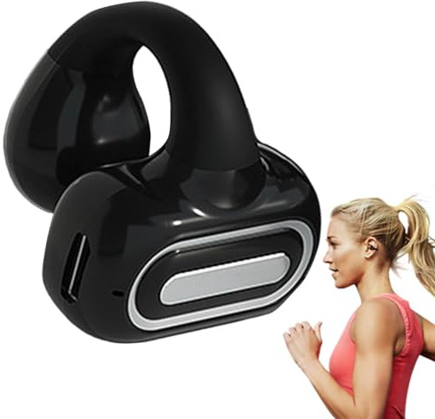 Casque à conduction osseuse - Oreillette ouverte - Sans fil 5.3 - Clip d'oreille - Cadre ultra léger - Confortable à porter toute la journée - Qualité sonore de qualité supérieure - Anti-transpiration