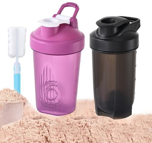 BAOSROY Eiweiß Shaker,Shaker Proteinshake,400ML Shakers für Proteinpulver,Protein Shakers Flasche,Fitness Sha-ker,Proteinshaker Flasche,Proteinshaker mit Drehverschluss (Schwarz + Violett)