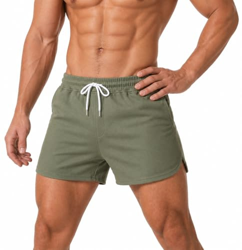 LORSPORTCH Herren Laufshorts Schnell trocknend Athletisch Gym Workout Training Marathon Shorts Grün L