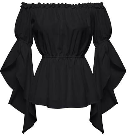 DUHENWU Blouse traditionnelle Renaissance pour femme, style médiéval, épaules dénudées, blouse à volants, corset, haut à manches courtes, vêtements viking, vintage gothique, costume de pirate, chemise