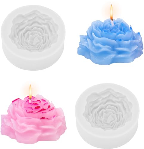 2 moldes de silicona para velas de peonía, flores de peonía, moldes de silicona 3D, moldes de flores para manualidades hechas a mano (transparente)