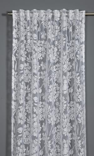 Sehlbach Tenda pronta per l'uso con fettuccia, Brunito, Bianco, 135 x 175 cm, Design elegante, Traslucido, Fissaggio versatile, Certificato Oeko-Tex
