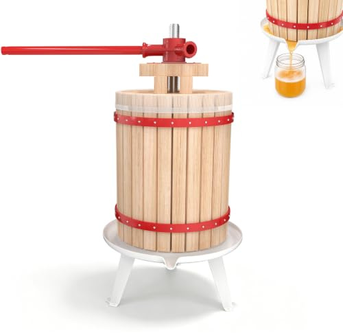 LILIIN Prensa de frutas de madera de haya, exprimidor manual de vino, exprimidor de frutas, incluye paño de prensado, manejo (18 L, prensa de frutas)