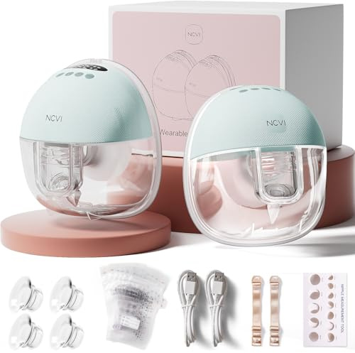 NCVI Elektrische Milchpumpe Tragbar Freihändig, Leise Milchpumpe elektrisch mit USB-Aufladung, 4 Modi 9 Stufen für unterwegs & Reisen, Grün (2Packs)