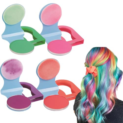 Christmas Hair Chalk for Girls, 4PCS Temporary Bright Hair Dye Colour, Washable Red Purple Green Pink Hair Chalk for DIY Hair Colors on Christmas New Year Party, Easy to Apply and Removal