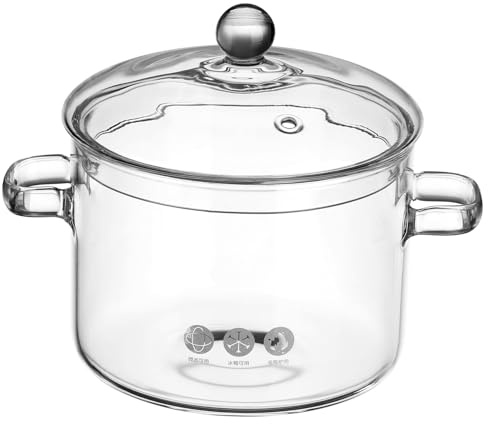 DIYEAH Olla de Vidrio Borosilicato con Doble Asa Tapa y Alta Resistencia al Calor Olla para Sopa y Guisos Domésticos Utensilio de Cocina Transparente para Cocina Vitrocerámica y Uso