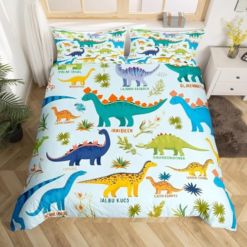 NDXRWDZR Copripiumino Matrimoniale 260x220 cm Aldulto Dinosauro Set di Biancheria da Letto con Cerniera Nascosta Morbido Traspirante Microfibra Set Copripiumini e 2 Federe 50x80 cm