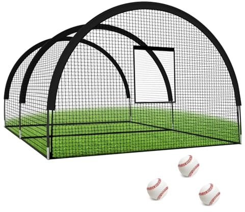 Cricket Batting Net, .8 x 3.7 x 2.4 Meter Baseball Batting Cage with Frame, Portable Batting Cage for Baseball, Softball, Golf Pitching & Hitting Training in Backyard