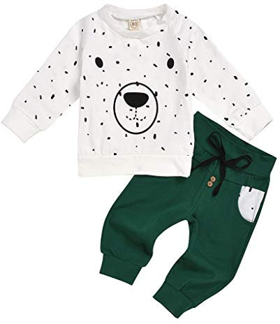 Xmiral Baby Jungen Cartoon Bär Tops + Hosen Outfits Set Langarm Hemd Hosen Kleinkind Kinder Kleidung Set(Weiß,2-3 Jahre)