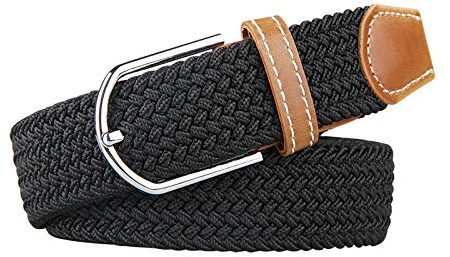 electromax Men Belts, Elastic Braided Stretch Belt with Covered Leather Buckle, for Men's Jeans, Trouser Belts (Black, L/XL)