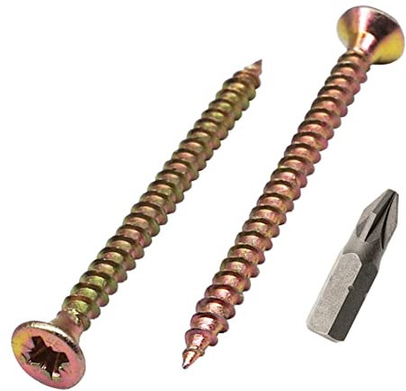 Paquete de 150 piezas de acero chapado en zinc amarillo 3,5 x 45 mm Tornillos para madera, tornillos de aglomerado, tornillo universal Pozi-Drive, cabeza avellanada (150, 3,5 x 45 mm)