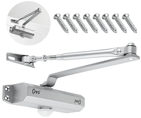 GOYADA 1 Pcs Ferme Porte (45-65 Kg), Ferme-porte Hydraulique Automatique, Ferme Porte Bras, Ferme Porte à Ressort Réglable pour Portes Coupe-feu, Portes d'Entrepôt(Argent)