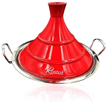 Marokkanische Tajine Rostos Rot Ø 26 cm Keramik Induktion, Tajin, Tagen, Gartopf, Kochtopf, in drei Größen erhältlich, Schmortopf, Premium Qualität, für alle Herdarten und Backofen geeignet