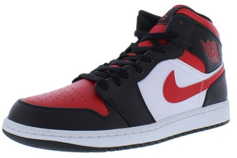Nike Air Jordan 1 Mid, Herren-Turnschuhe, Schwarz Feuerrot Weiß, 45 EU