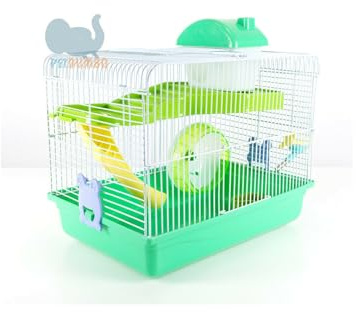 Pet's Solution - Gabbia a 2 Piani per Criceti e Piccoli Roditori, Colorata e Robusta, con Casetta, Scivolo, Ruota, Beverino e Ciotolina per Cibo - Verde