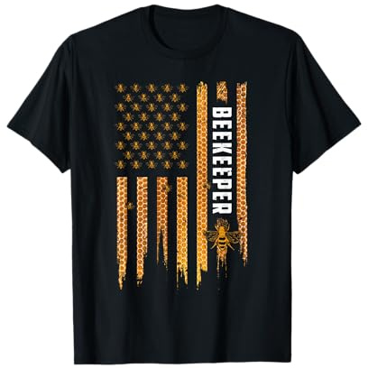 Beekeeping American Flag Honeycomb Honey Bees Beekeeper T-Shirt