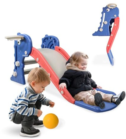 Mobiclinic® kids, Scivolo per bambini, Dino, Pieghevole, Include cesto e palla. bordi arrotondati, Antiscivolo, Massimo 35 kg, Stabile, Sicuro, Facile da montare, Interno ed esterno