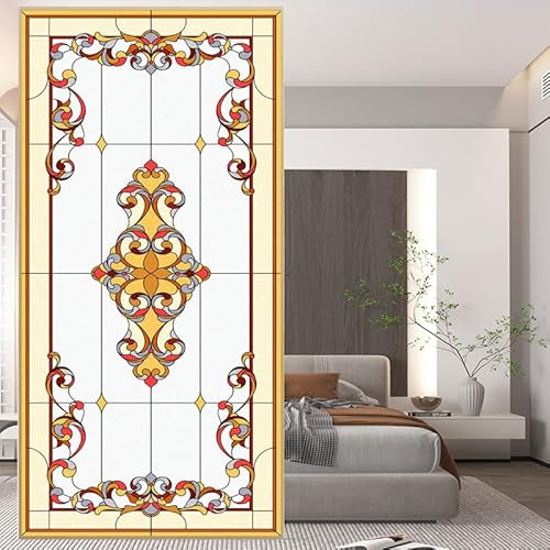 Frostad fönsterfilm med mönster av målat glas, insynsskyddande, värmeskyddande, UV-blockerande, självhäftande, limfri, statisk, dekorativ, 42 x 120 cm