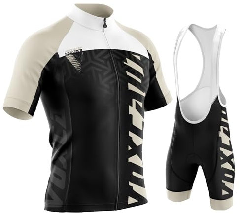 Rennrad Trikot Herren Set,Atmungsaktiv Und Schnelltrocknend Herren-Radtrikot Radhosen Für Männer Mit 9D-Gel-Pad (Beige,XL)
