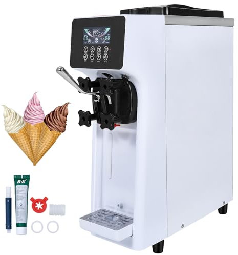 VEVOR Kommerzielle Eiscreme-Maschine, 10 L/h Leistung, 900 W, Softeismaschine für eine Geschmacksrichtung, auf der Arbeitsplatte, mit 4 L Trichter, 1,6 L Zylinder, LCD-Bildschirm, Vorkühlung