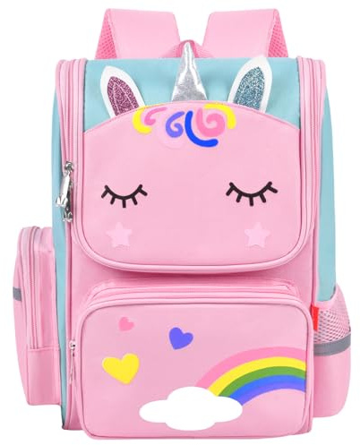 Aucuu Mochila Infantil Unicornio con Espalda Acolchada y Cintas Ajustables, Mochila Escolar de Gran Capacidad, para Niñas de Primaria y Guardería, 36*28*16cm