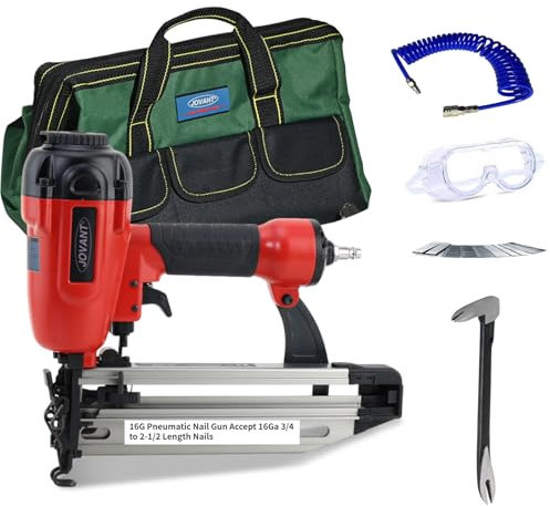 Pnumatic Finish Nailer,16Gauge Nail Gun Acepts 3/4 Inch up to 2-1/2 Inch Finish Nails.Brad Nailer Gun Can Hit Hardwood Ideal for Upholstery (Include 6m Air Tube,1*Nail Puller & Portable Bag)