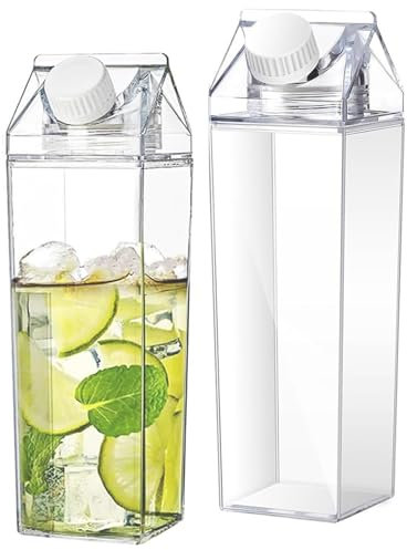 2 Pièces Bouteille D'eau Claire 1000 ml, de Lait Carrée, de Jus de Fruits Réutilisable pour les Pique Niques, le Camping